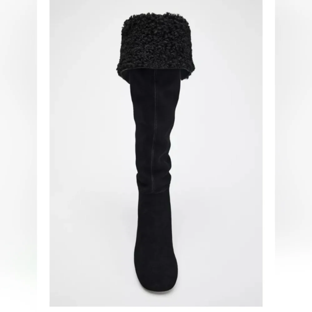 Zara Heeled Leather Suede Knee High Boots Fleece Lining Sz 9/40